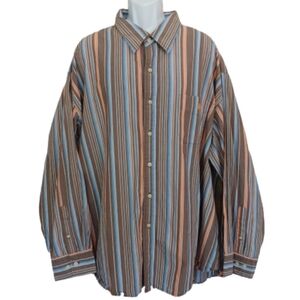 U.S. POLO ASSN. 4XL Striped Long Sleeve Tan & Blue Cotton Button Down Shirt Top